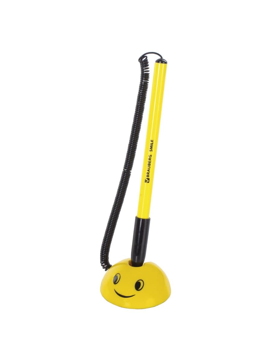 Ручка шариковая настольная BRAUBERG "SMILE", СИНЯЯ, корпус желтый, узел 0,7 мм, линия письма 0,35 мм, 143376
