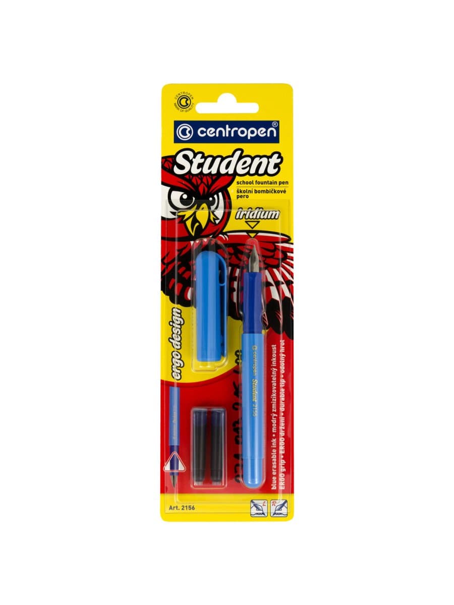 Ручка перьевая CENTROPEN "Student", корпус ассорти, иридиевое перо, 2 сменных картриджа, блистер, 2156, 1 2156 0101