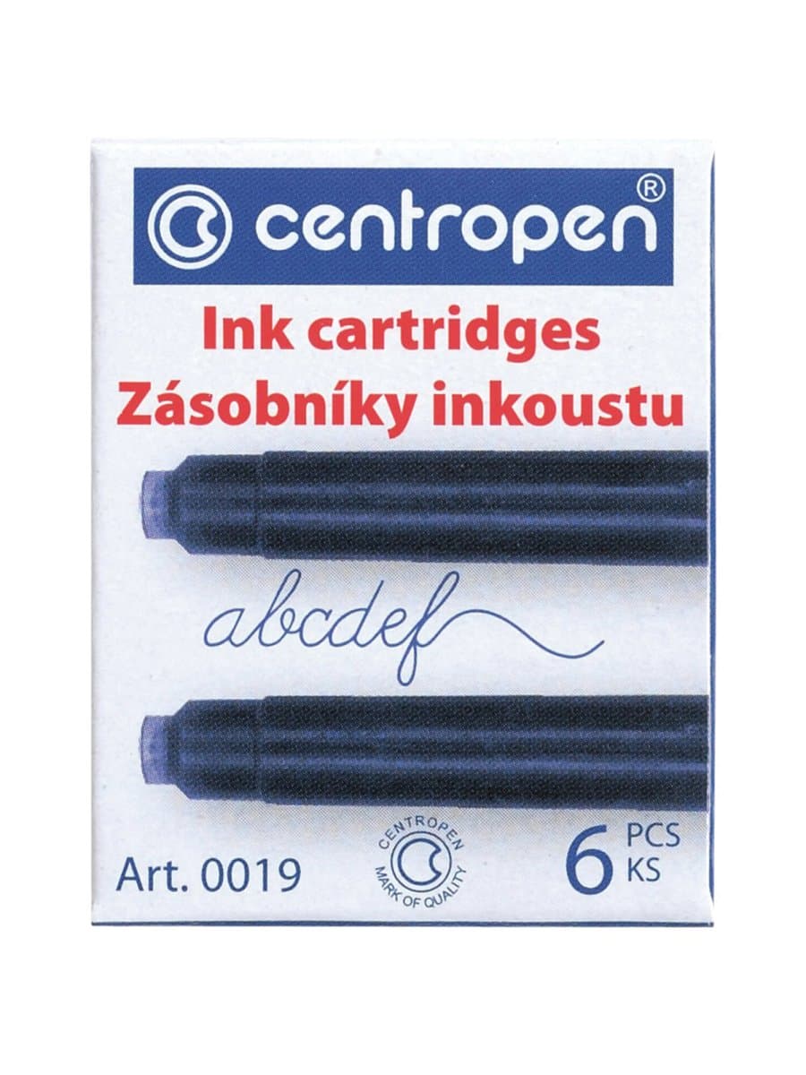 Картриджи чернильные СИНИЕ CENTROPEN, КОМПЛЕКТ 6 шт., 0019/6, 1 0019 0601