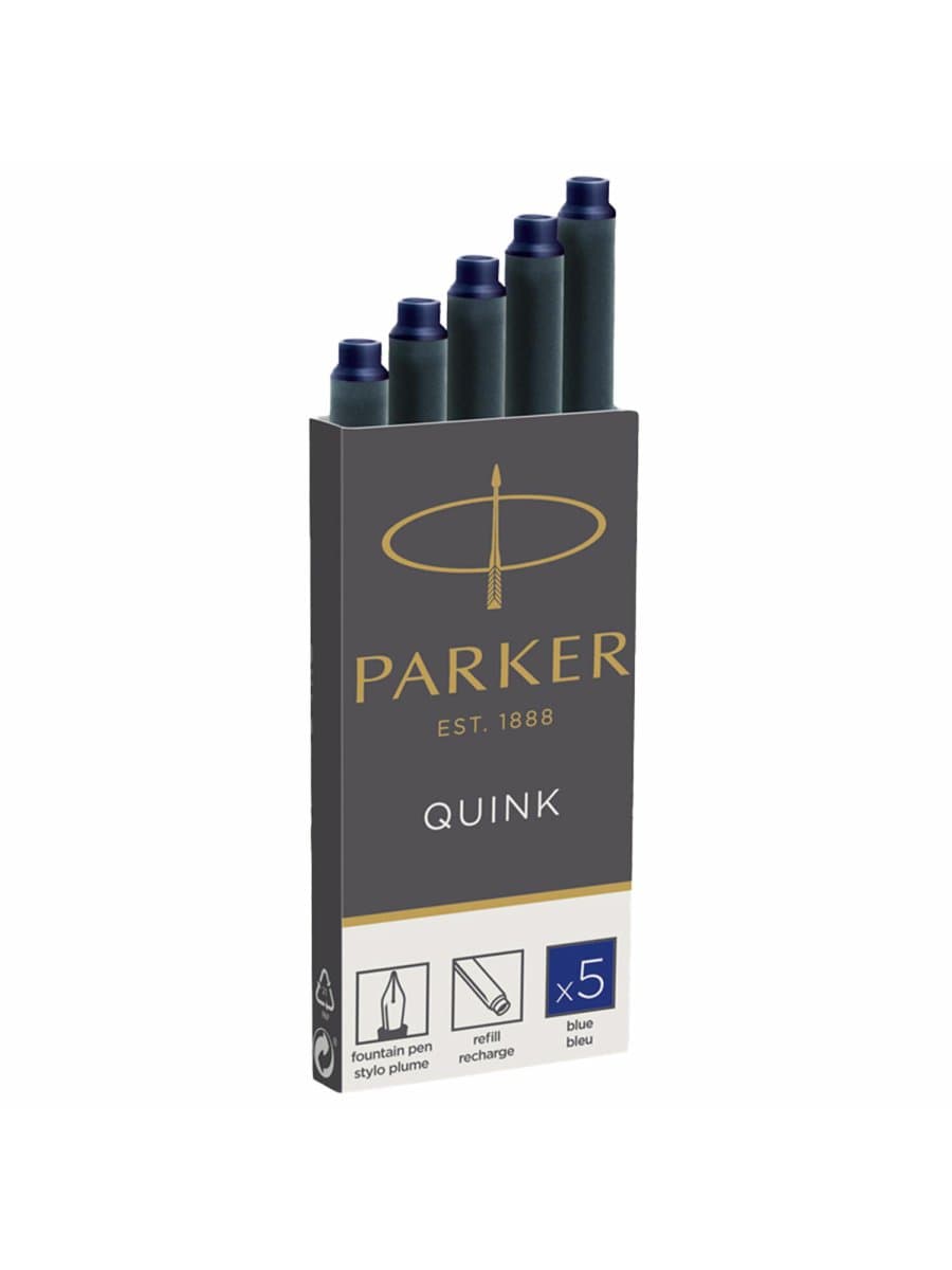 Картриджи чернильные PARKER "Cartridge Quink", КОМПЛЕКТ 5 штук, блистер, синие, 1950403