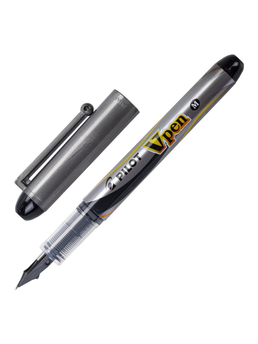 Ручка перьевая PILOT V-Pen, ЧЕРНАЯ, корпус серый, линия письма 0,58 мм, SVP-4M B