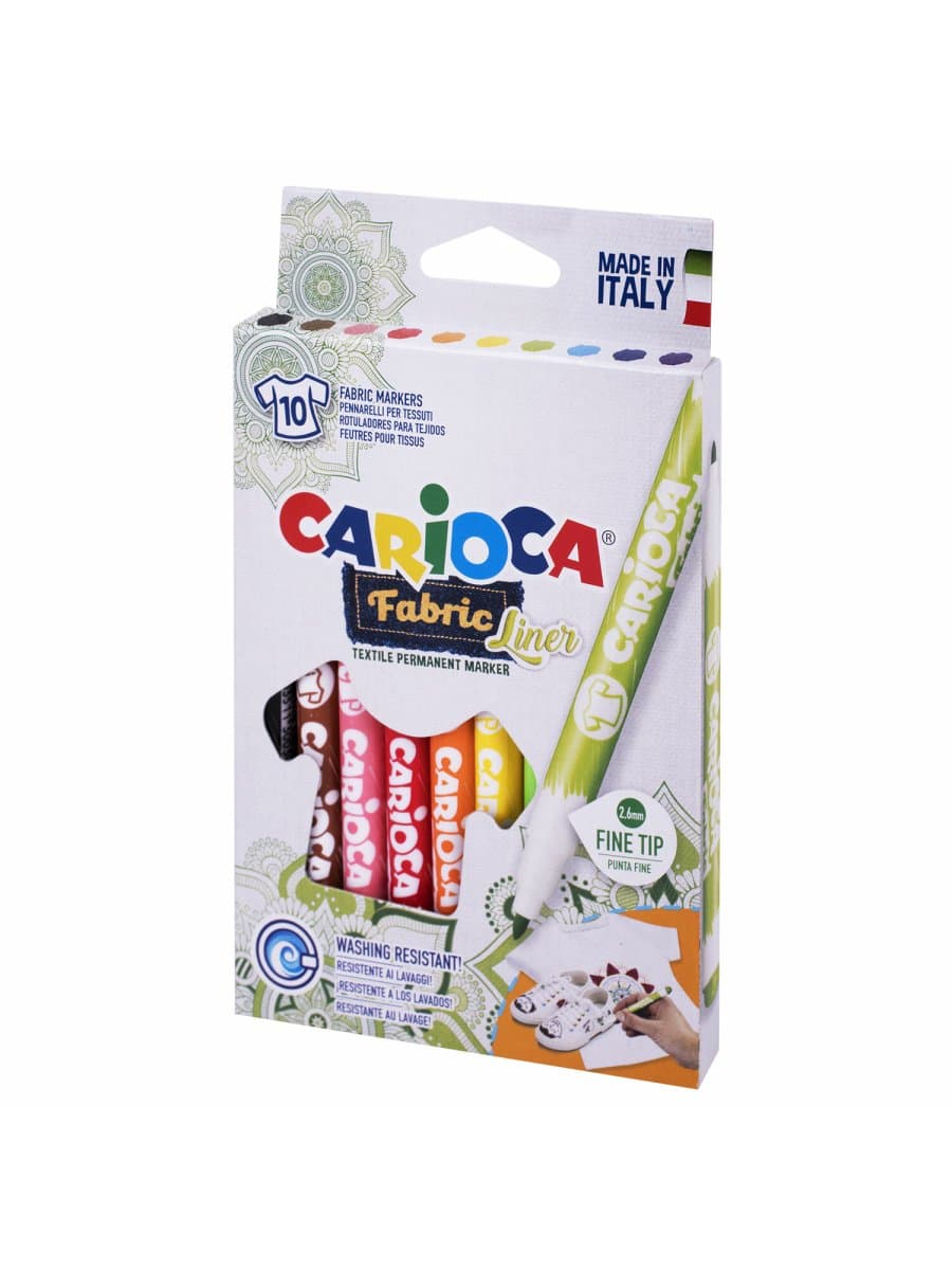 Маркеры для ткани CARIOCA (Италия) "Fabric", 10 цветов, круглый наконечник 2,6 мм, 42909