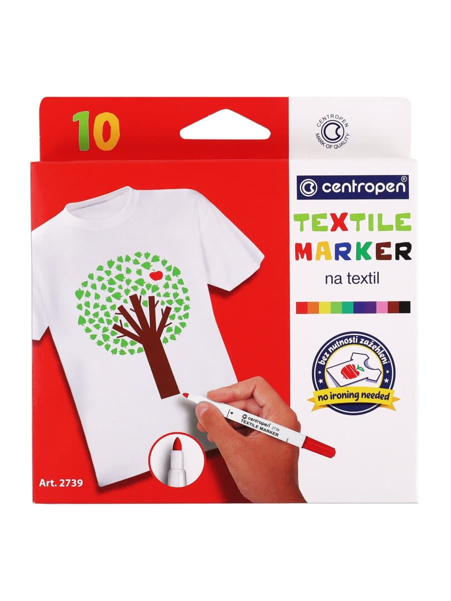 Маркеры для ткани 10 ЦВЕТОВ CENTROPEN "Textile Marker", круглый наконечник, 1,8 мм, 2739/10, 5 2739 1001