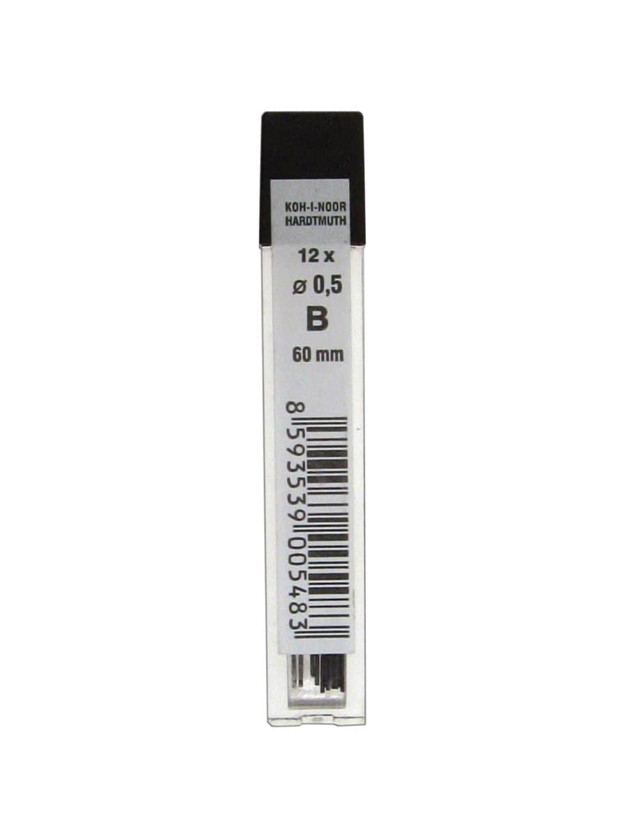 Грифели запасные 0,5 мм, B, KOH-I-NOOR, КОМПЛЕКТ 12 шт., 4152/B, 415200B005PKRU