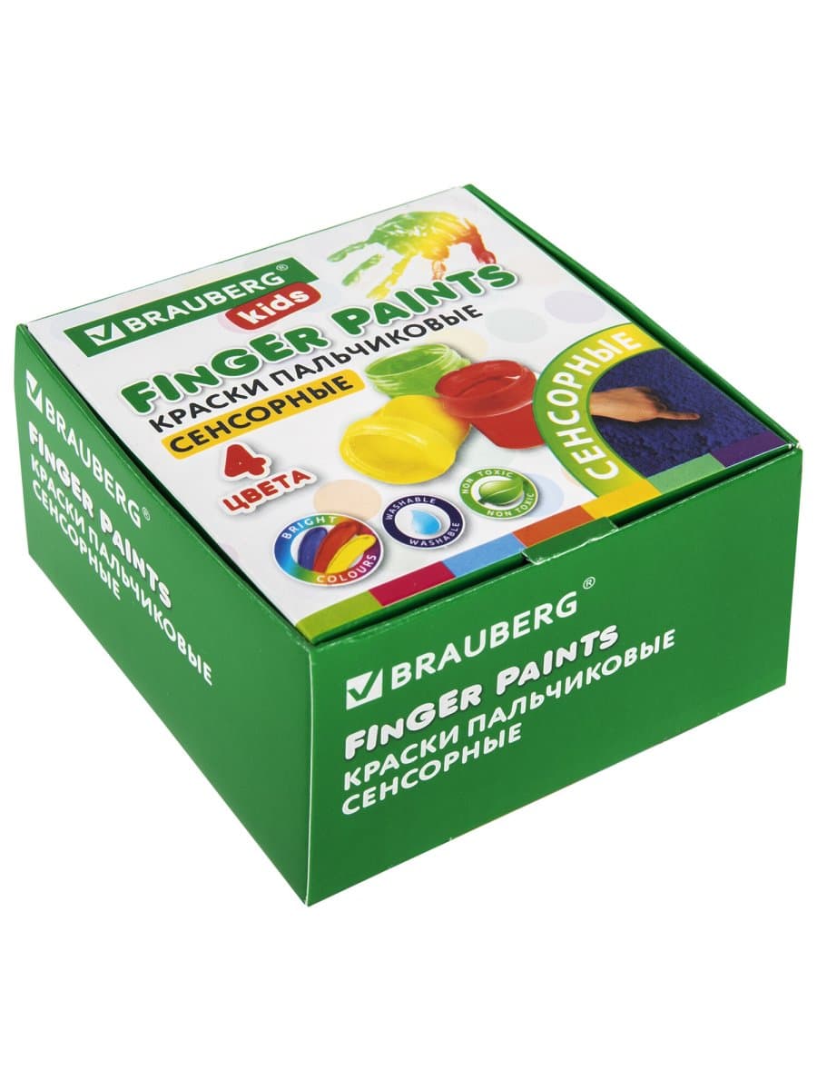 Краски пальчиковые сенсорные для малышей от 1 года, 4 цвета по 40 мл, BRAUBERG KIDS, 192280