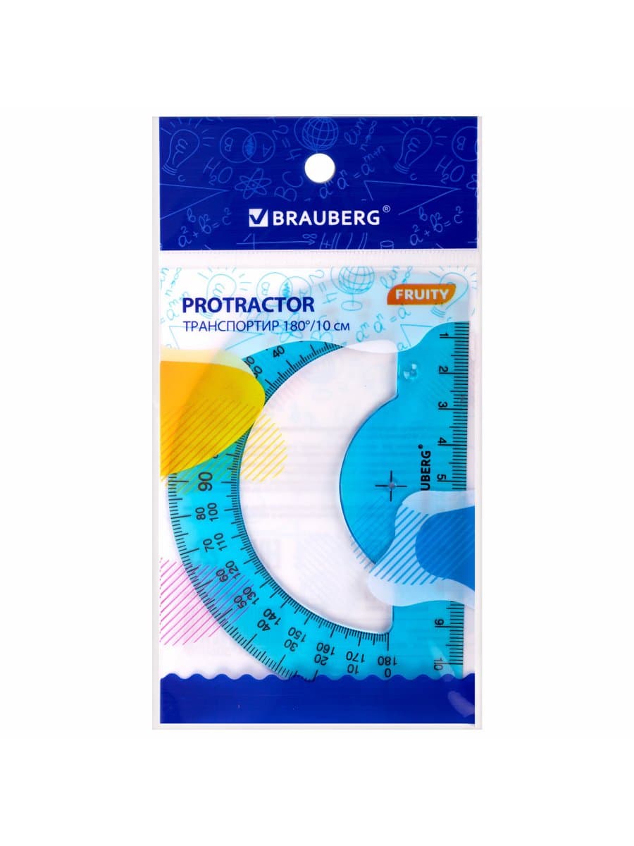 Транспортир 10 см BRAUBERG "FRUITY", 180 градусов, пластик, тонированный, ассорти, 210768