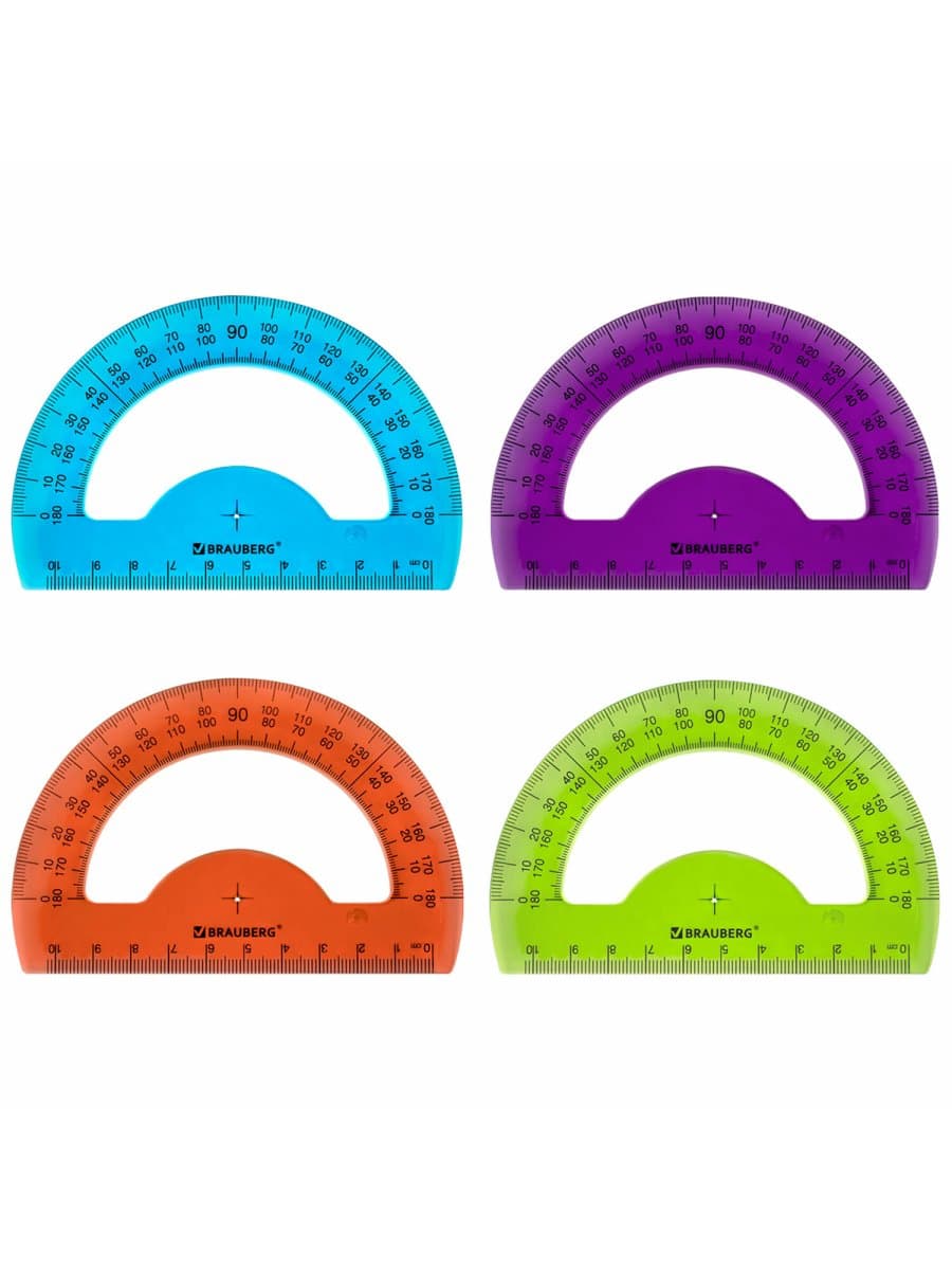 Транспортир 10 см BRAUBERG "FRUITY", 180 градусов, пластик, тонированный, ассорти, 210768