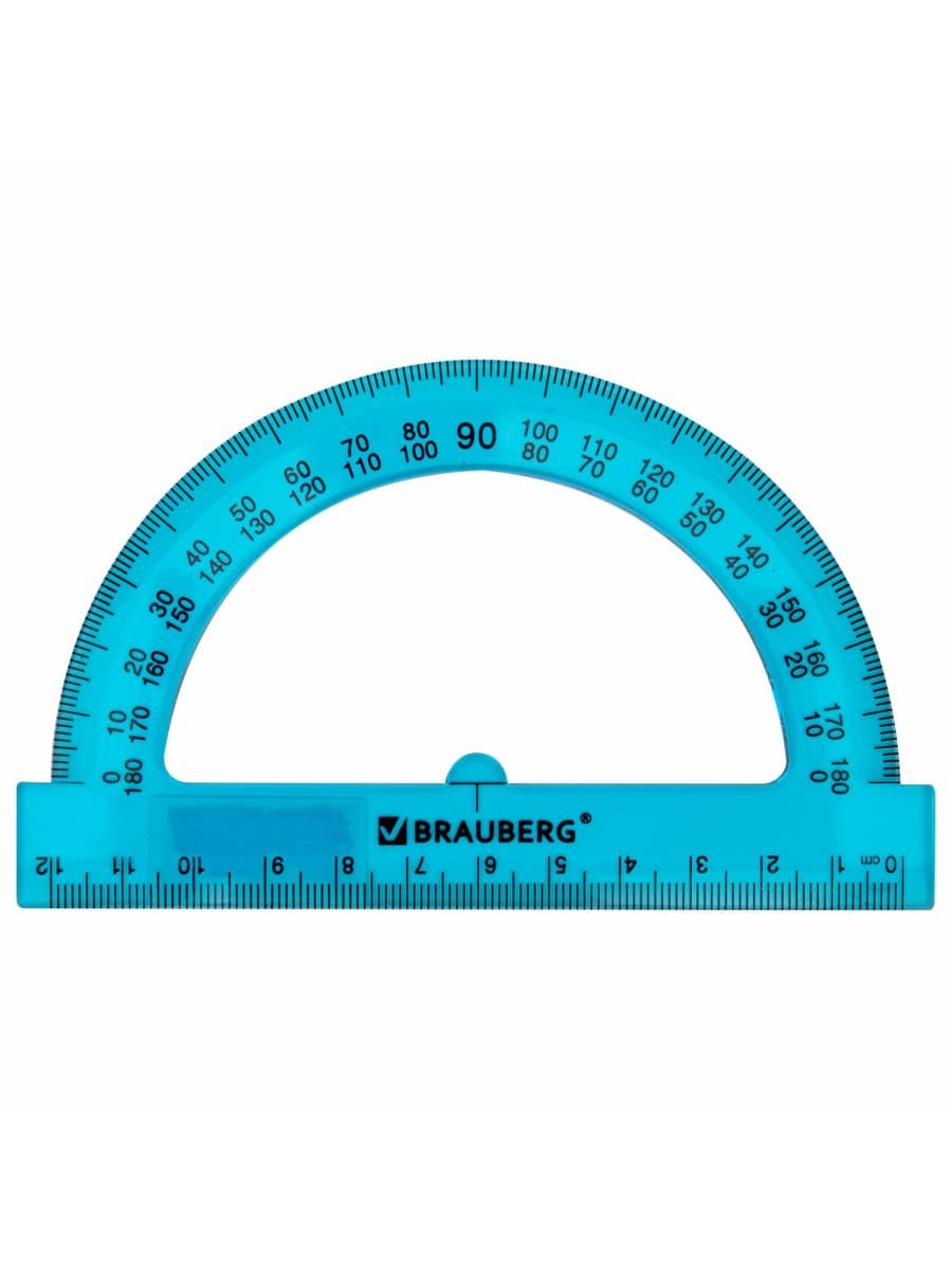 Транспортир 12 см, 180 градусов, BRAUBERG, прозрачный, неоновый, ассорти, 210849