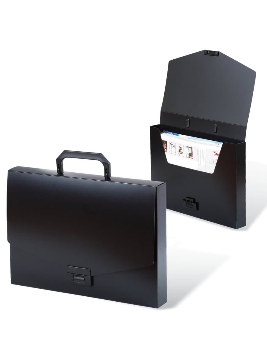 Папка-портфель пластиковая BRAUBERG "Energy" А4 (330х256х32 мм), без отделений, черная, 221202
