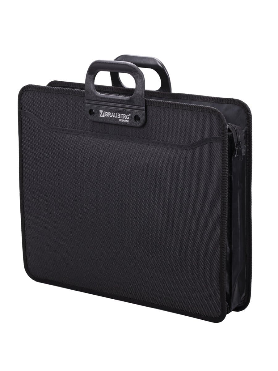 Папка-портфель пластиковая БОЛЬШОГО ФОРМАТА BRAUBERG "ПОРТФОЛИО" А3 (470х380х130 мм), 3 отделения, черная, 223081