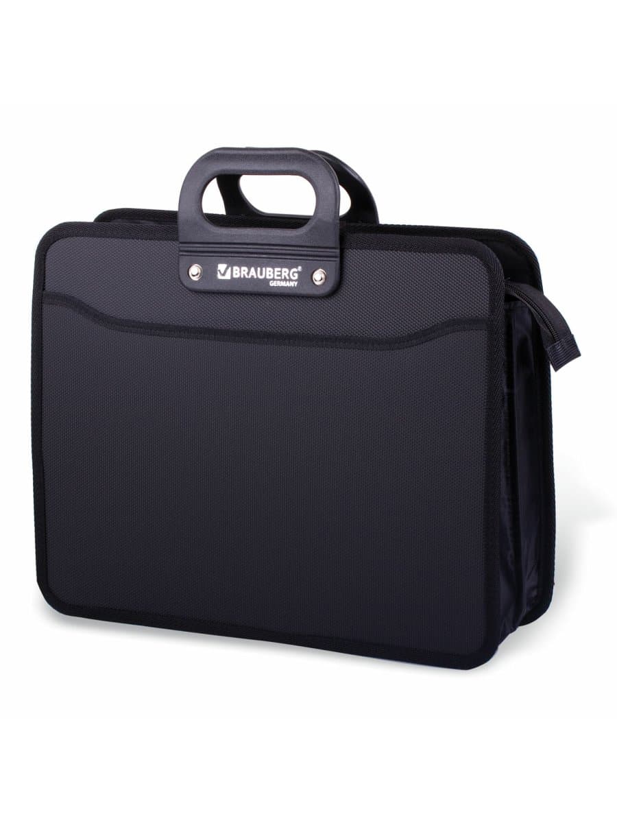 Папка-портфель пластиковая BRAUBERG "ПРЕМЬЕР" А4 (390х315х120 мм) 3 отделения, фактура "бисер", черная, 223082