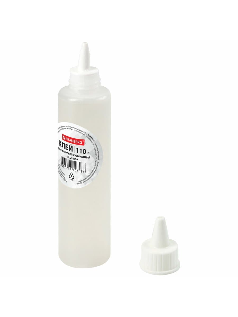 Клей канцелярский силикатный BRAUBERG "Classic" (для бумаги, картона) 110 г, 224599