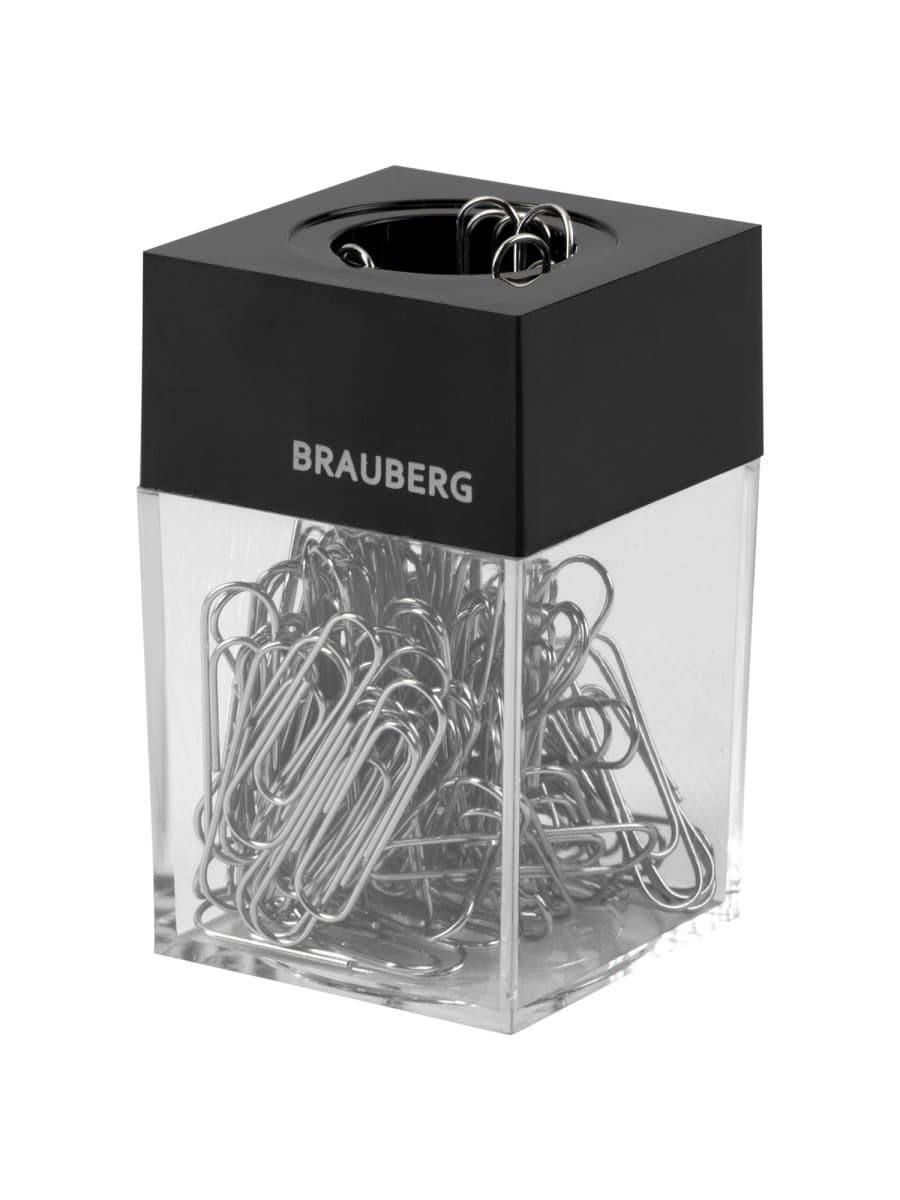 Скрепочница магнитная BRAUBERG со 100 никелированными скрепками 28 мм, прозрачный корпус, 228400