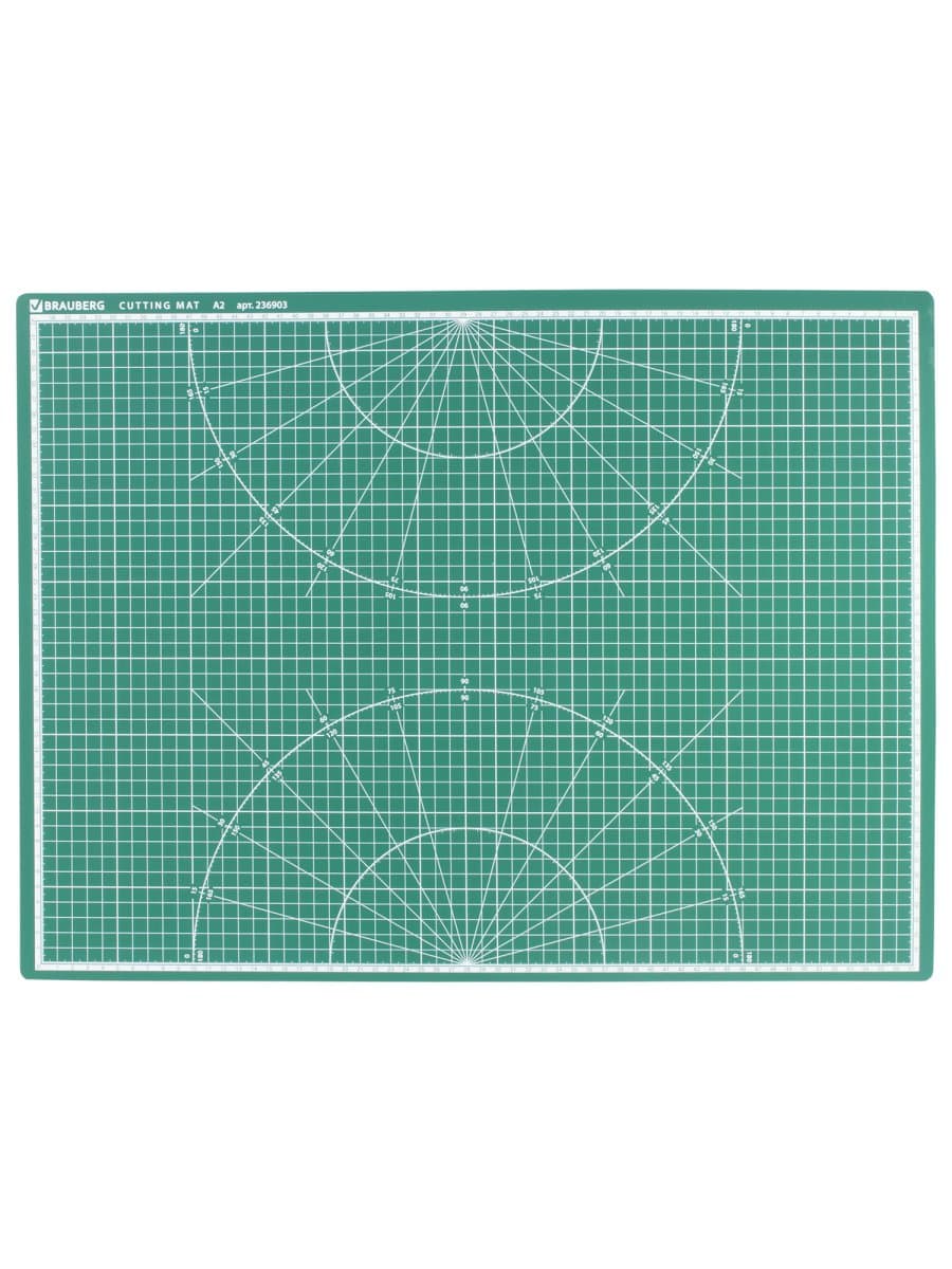 Коврик (мат) для резки BRAUBERG, 3-слойный, А2 (600х450 мм), двусторонний, толщина 3 мм, зеленый, 236903
