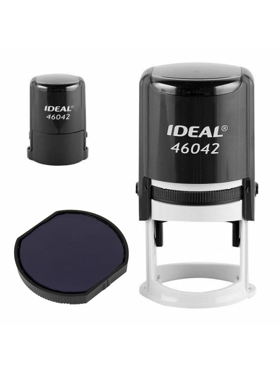 Оснастка для печатей оттиск D=42 мм, синий, TRODAT IDEAL 46042 P2, корпус черный, с крышкой, подушка, 125308