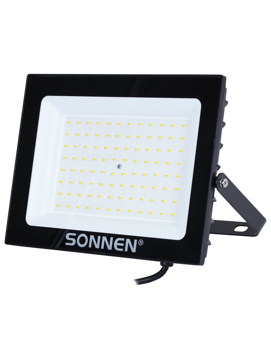 Прожектор светодиодный 100 Вт, 6500 К, 8000 Лм, 100 м2, IP65, 250x178x27 мм, черный, SONNEN, 238415