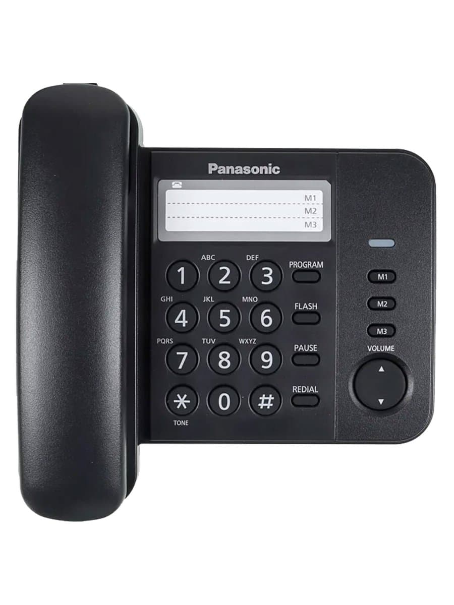 Телефон PANASONIC KX-TS2352RUB, черный, память 3 номера, повторный набор, тональный / импульсный режим, индикатор вызова