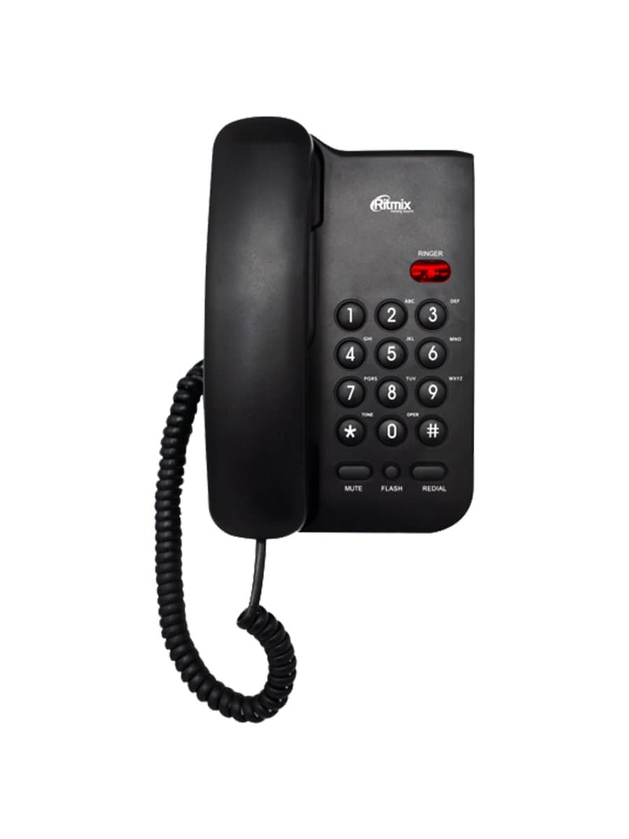 Телефон RITMIX RT-311 black, световая индикация звонка, тональный / импульсный режим, повтор, черный, 80002231