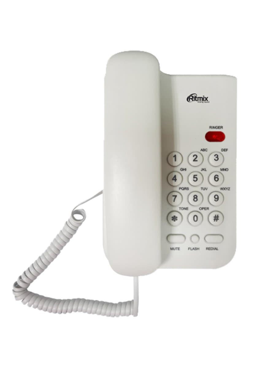 Телефон RITMIX RT-311 white, световая индикация звонка, тональный / импульсный режим, повтор, белый, 80002232