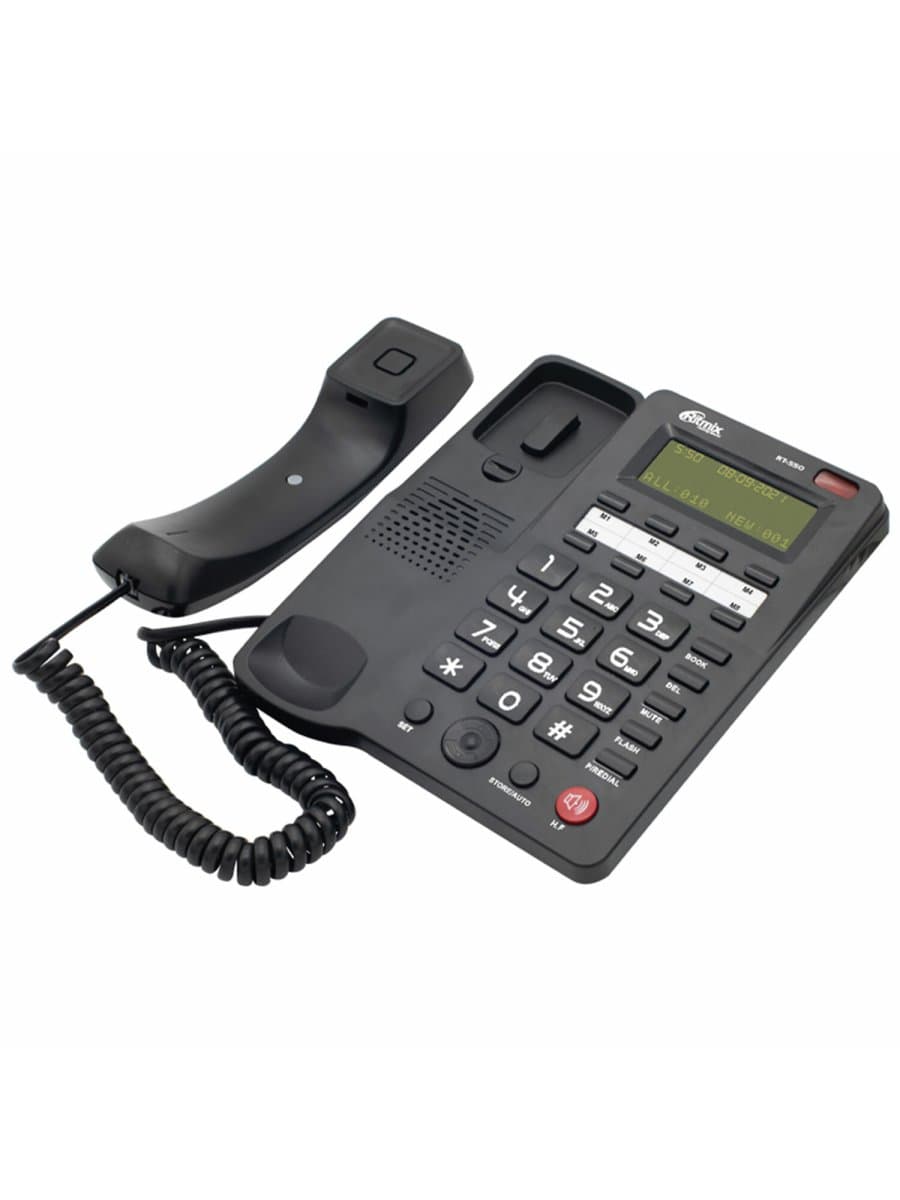 Телефон RITMIX RT-550 black, АОН, спикерфон, память 100 номеров, тональный / импульсный режим, черный, 80001483