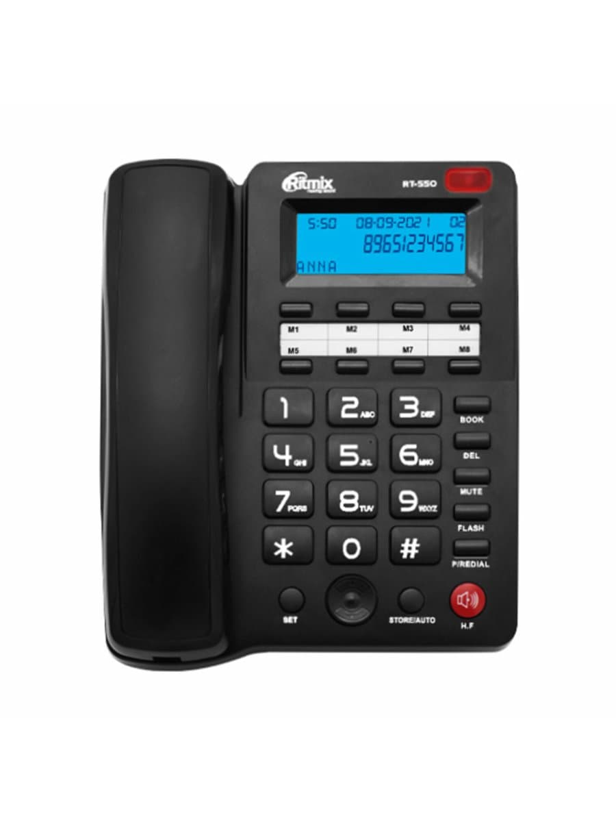 Телефон RITMIX RT-550 black, АОН, спикерфон, память 100 номеров, тональный / импульсный режим, черный, 80001483