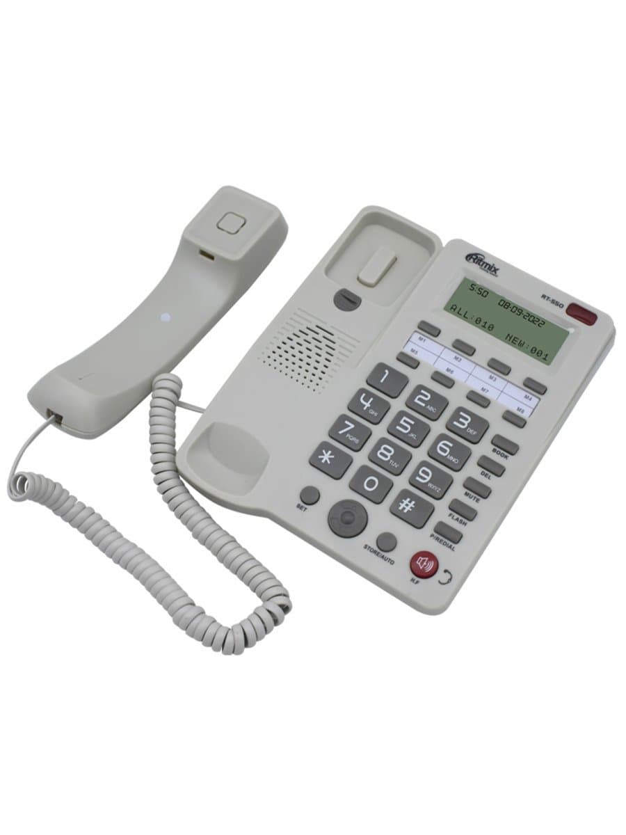 Телефон RITMIX RT-550 white, АОН, спикерфон, память 100 номеров, тональный / импульсный режим, белый, 80002154
