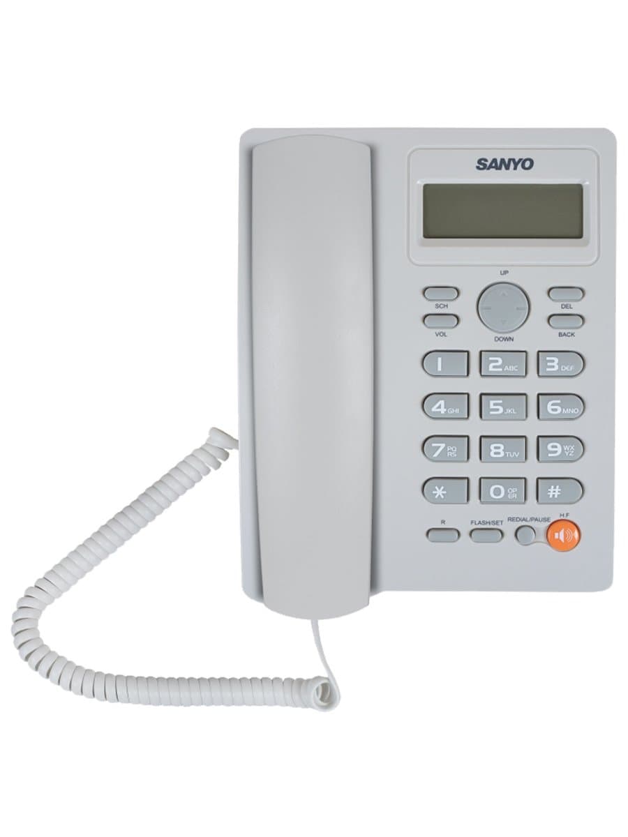 Телефон SANYO RA-S306W, спикерфон, память 50 номеров, тональный / импульсный режим, белый