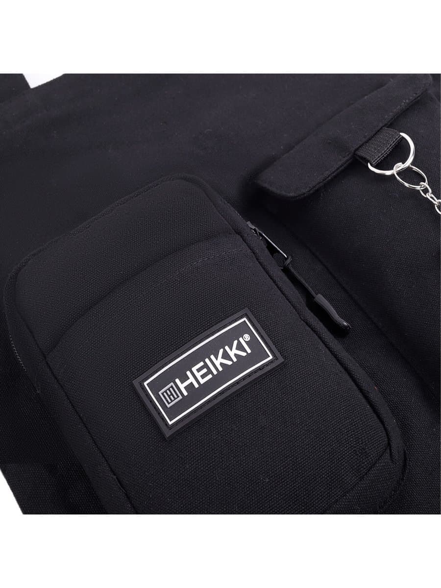 Сумка шоппер HEIKKI EQUIP (ХЕЙКИ), канвас, карманы, 38х35 см, черный, 272441