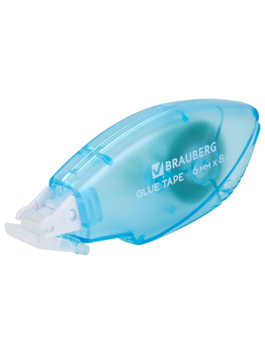 Клей-лента BRAUBERG STANDARD, 6 мм х 8 м, корпус матовый голубой, блистер, 273027