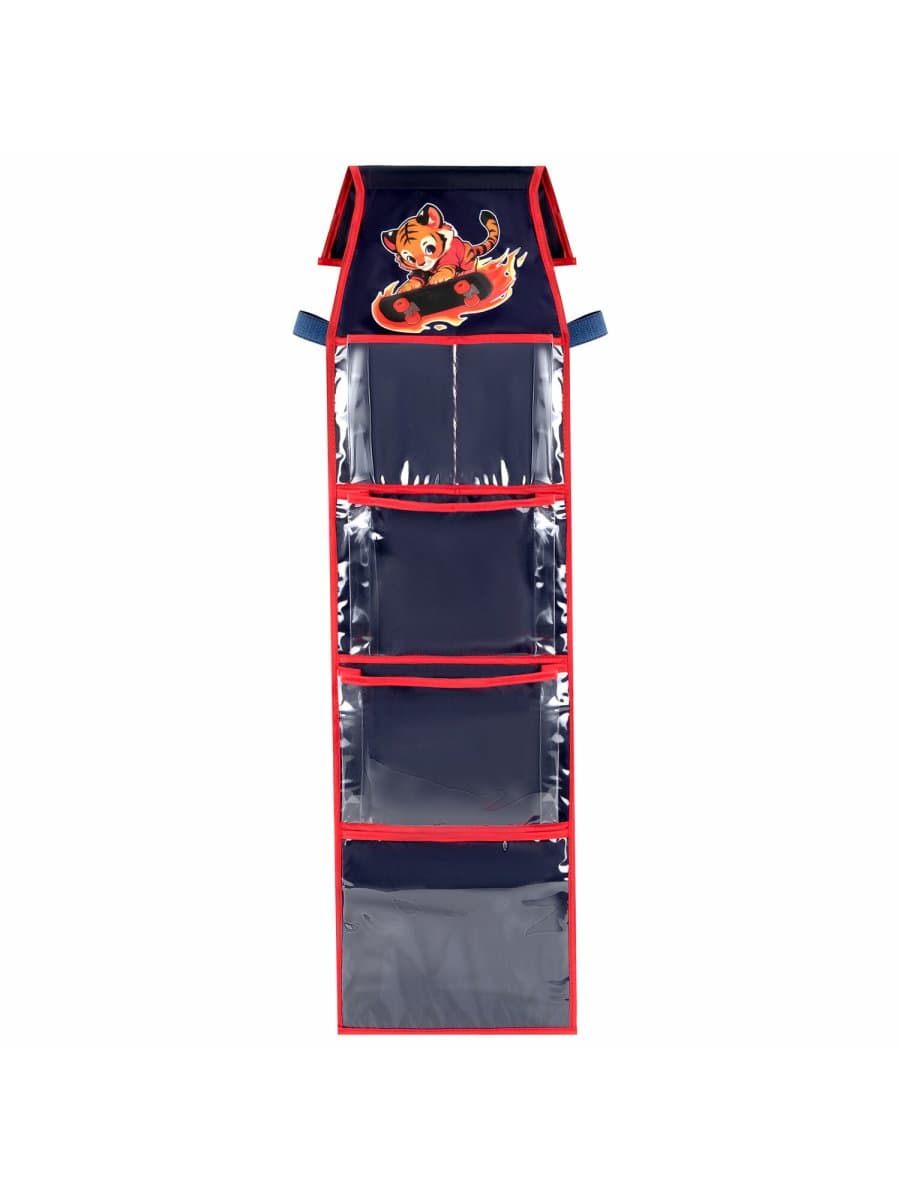 Кармашки-органайзер в шкафчик для детского сада BRAUBERG KIDS, крепление на липучке, наклейки-подсказки, 24х88 см, "Tiger", 273285
