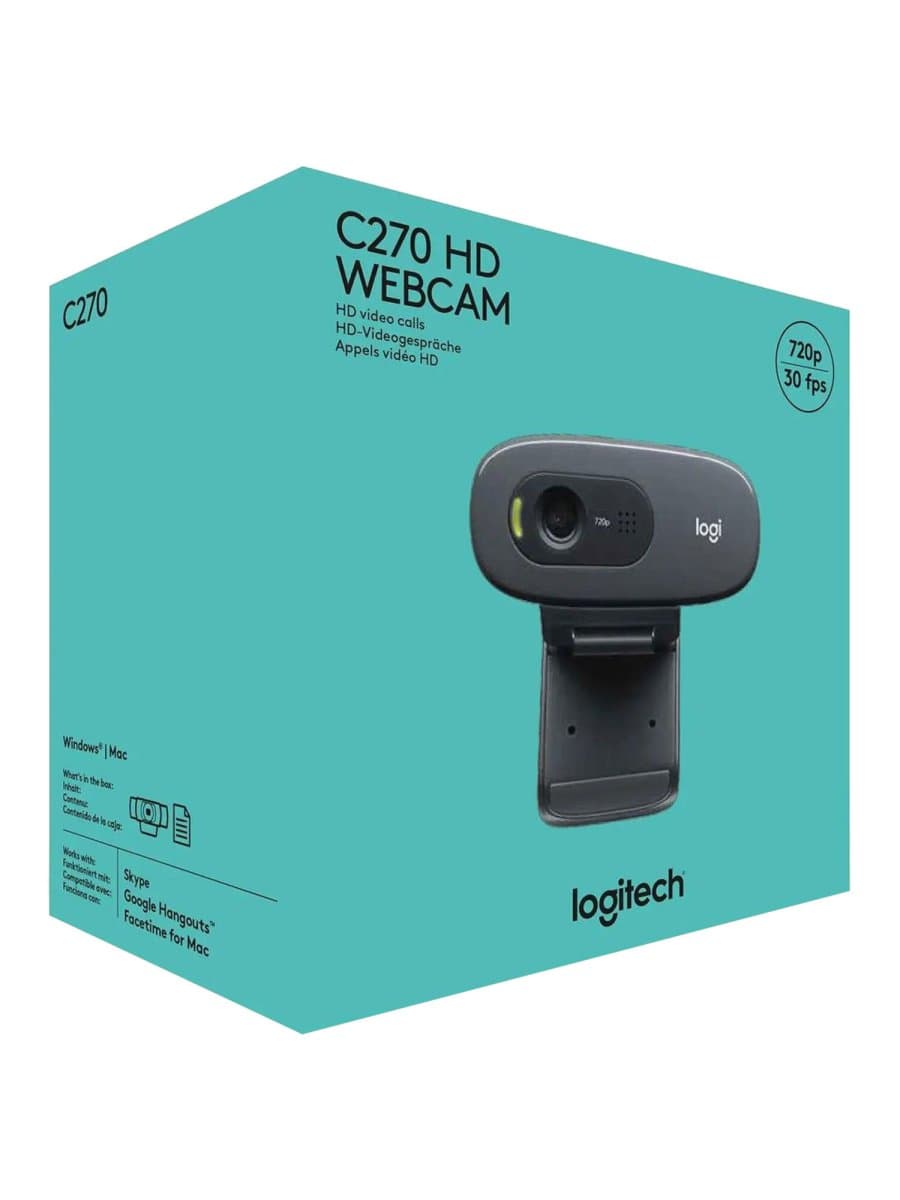 Веб-камера LOGITECH C270, 1/3 Мп, микрофон, USB 2.0, регулируемый крепеж, черная