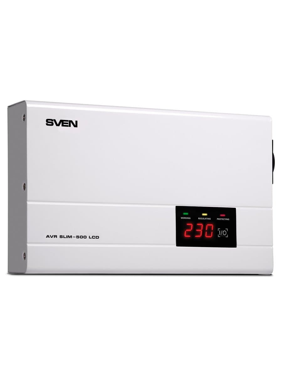 Стабилизатор SVEN SLIM-500 LCD, 400 Вт, 140-260 В, 1 евророзетка, настенное крепление, SV-012809