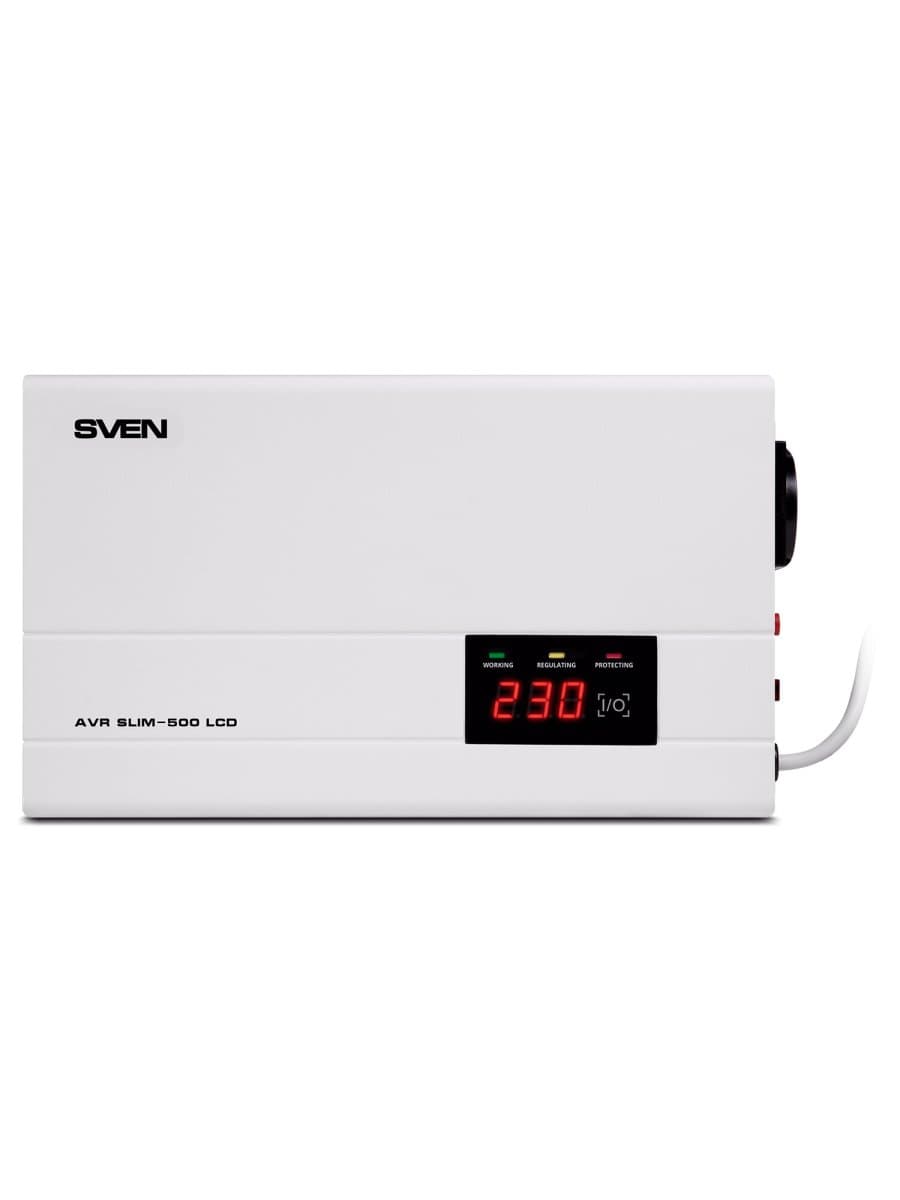 Стабилизатор SVEN SLIM-500 LCD, 400 Вт, 140-260 В, 1 евророзетка, настенное крепление, SV-012809