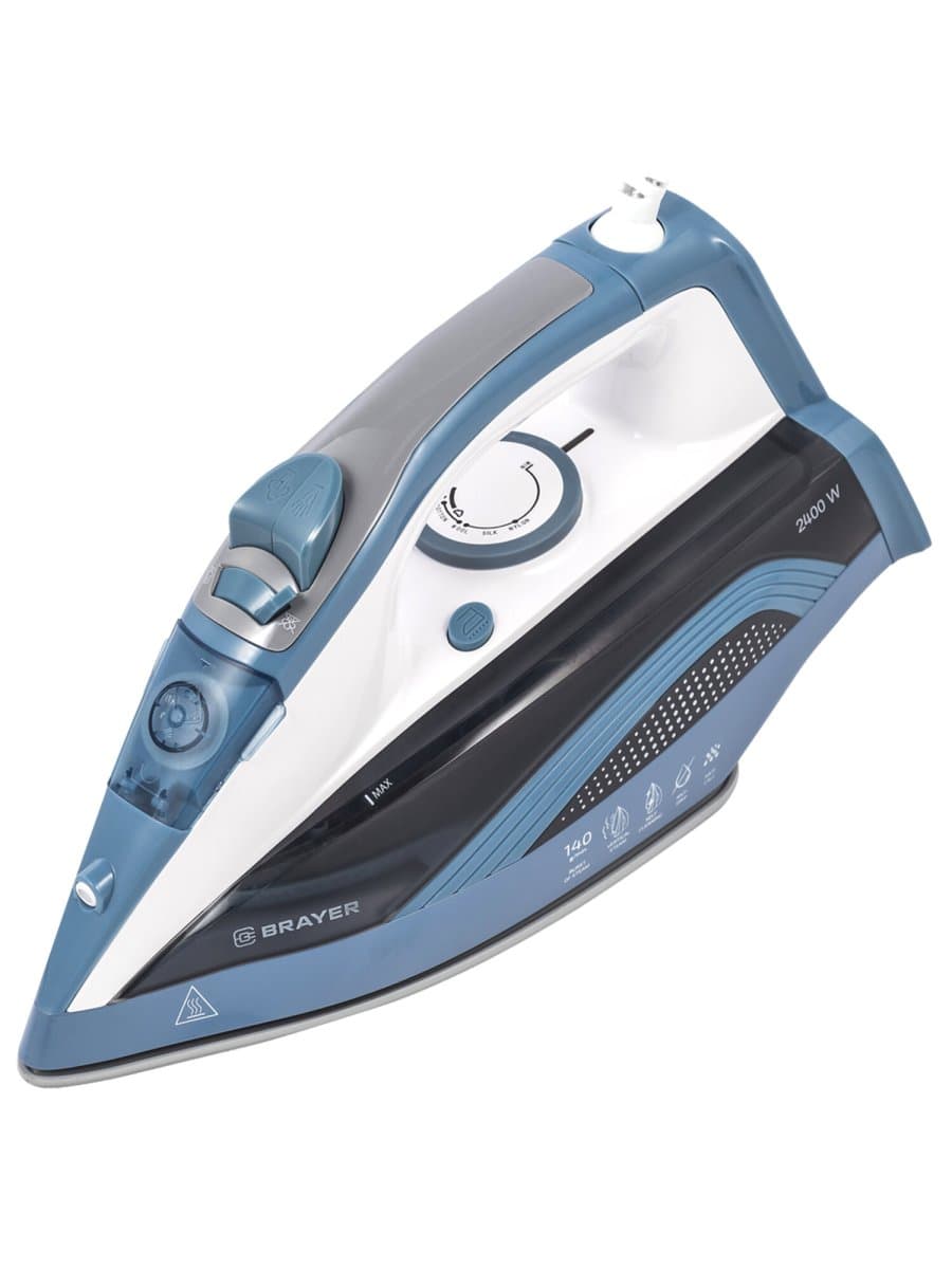 Утюг BRAYER BR4002, 2400 Вт, керамическое покрытие, самоочистка, антикапля, антинакипь, голубой