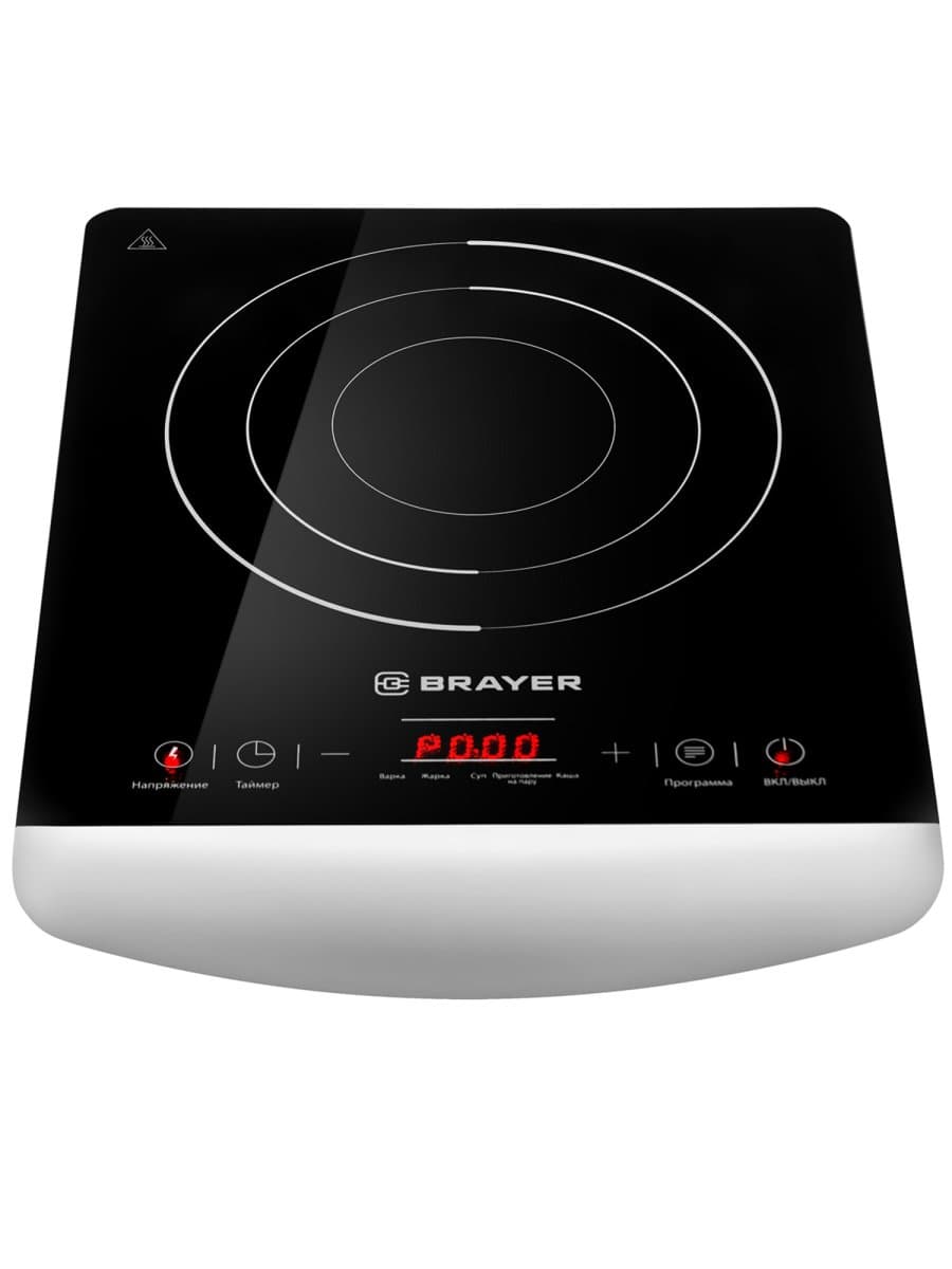 Настольная индукционная плита BRAYER BR2801, 2000 Вт, 5 программ, сенсорное управление, черная