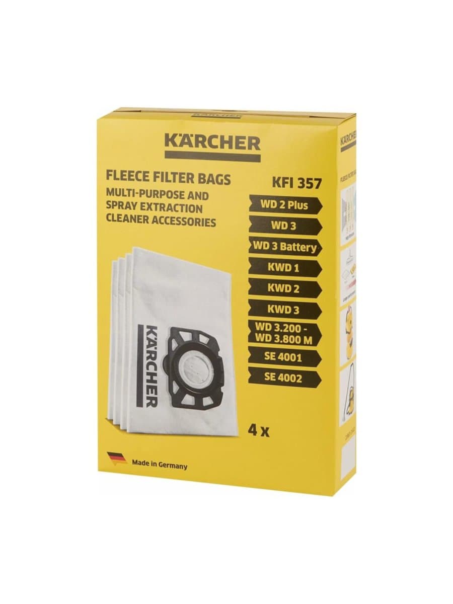 Мешки для сбора пыли KARCHER, КОМПЛЕКТ 4 шт., нетканые, пылесосы WD2 Plus/3, SE 4001/02, 2.863-314.0