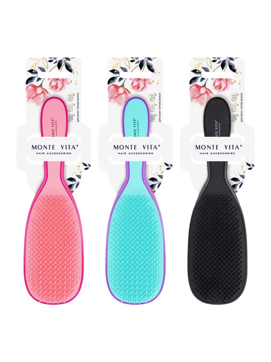 Расческа для волос массажная 22,5х6,5 см, цвета АССОРТИ, MONTE VITA (МОНТЕ ВИТА), 457414