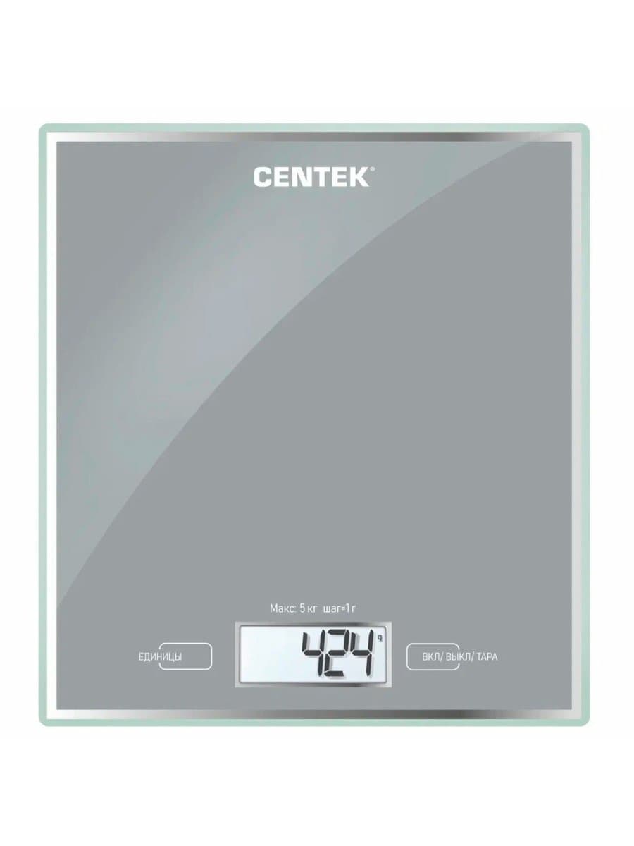 Весы кухонные CENTEK CT-2462 SILVER, электронный дисплей, max вес 5 кг, тарокомпенсация, стекло, CT-2462 Silver
