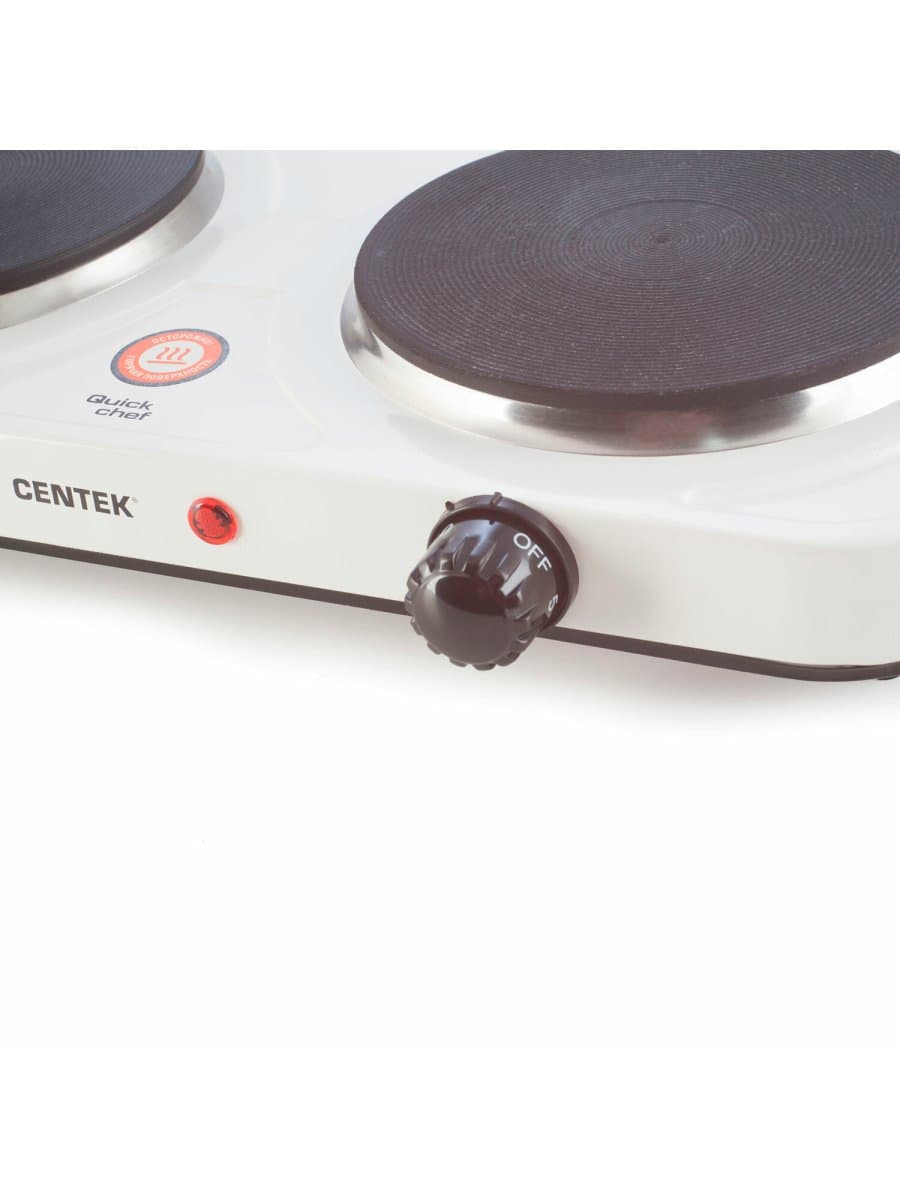 Настольная электрическая плита CENTEK CT-1507, 2000 Вт, 2 конфорки, 5 режимов нагрева, белая