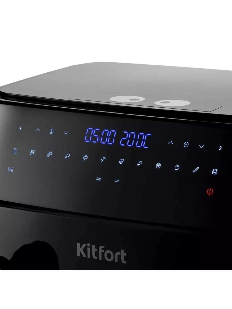 Аэрогриль KITFORT КТ-2250, 1750 Вт, 2х4,5 л, 12 программ, таймер, сенсорное управление, черный
