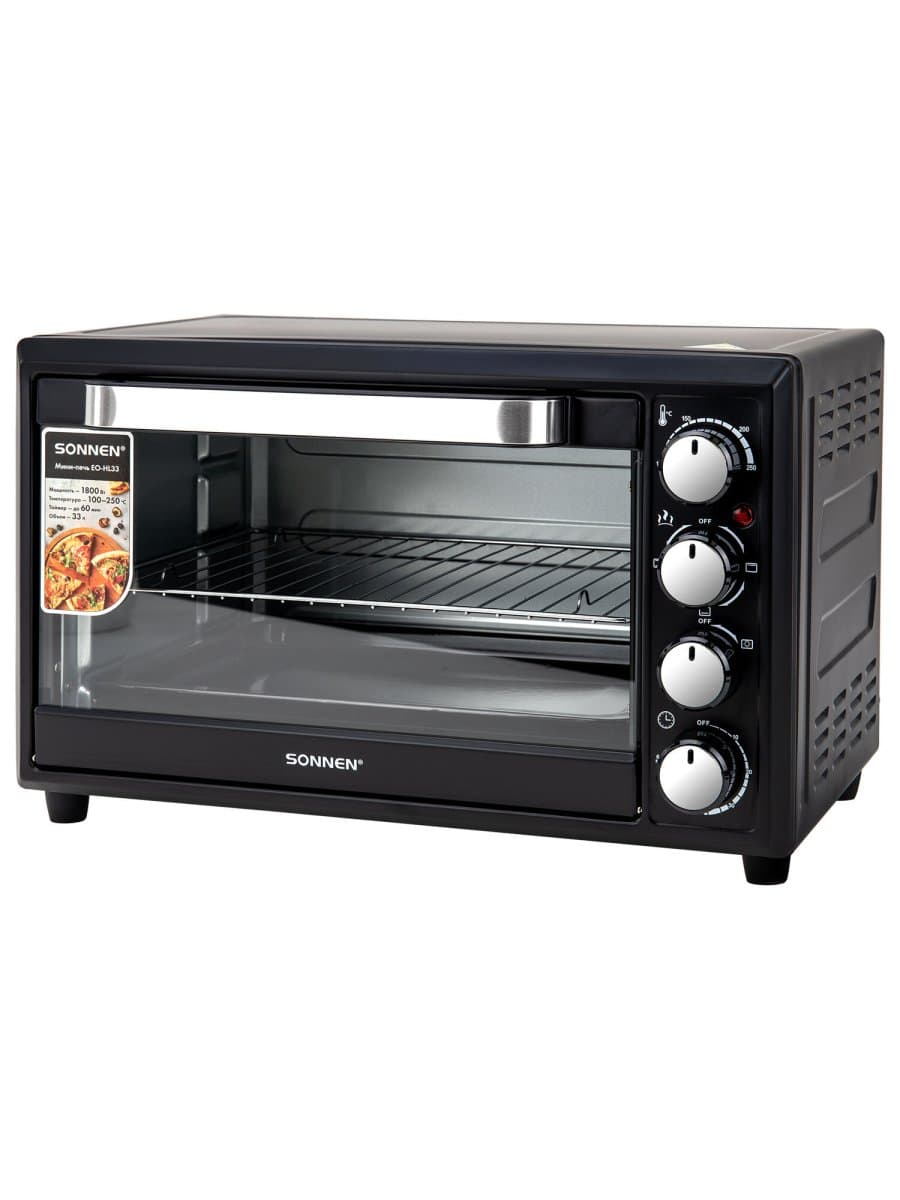 Мини-печь электрическая SONNEN EO-HL33, 1800 Вт, 33 л, 3 режима нагрева, таймер, механическое управление, черная, 458305