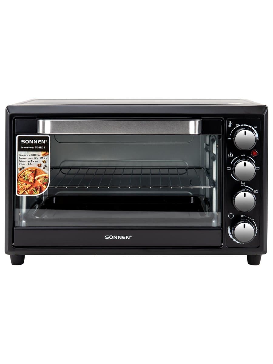 Мини-печь электрическая SONNEN EO-HL33, 1800 Вт, 33 л, 3 режима нагрева, таймер, механическое управление, черная, 458305