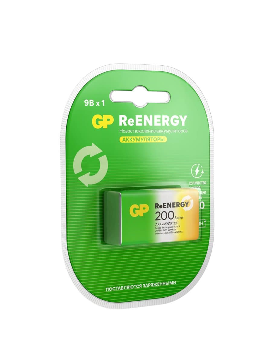Батарейка аккумуляторная GP ReEnergy Ni-Mh 1 шт., "Крона" (20R8H 9V), 200 mAh, 20R8HRGY-2CRCB1