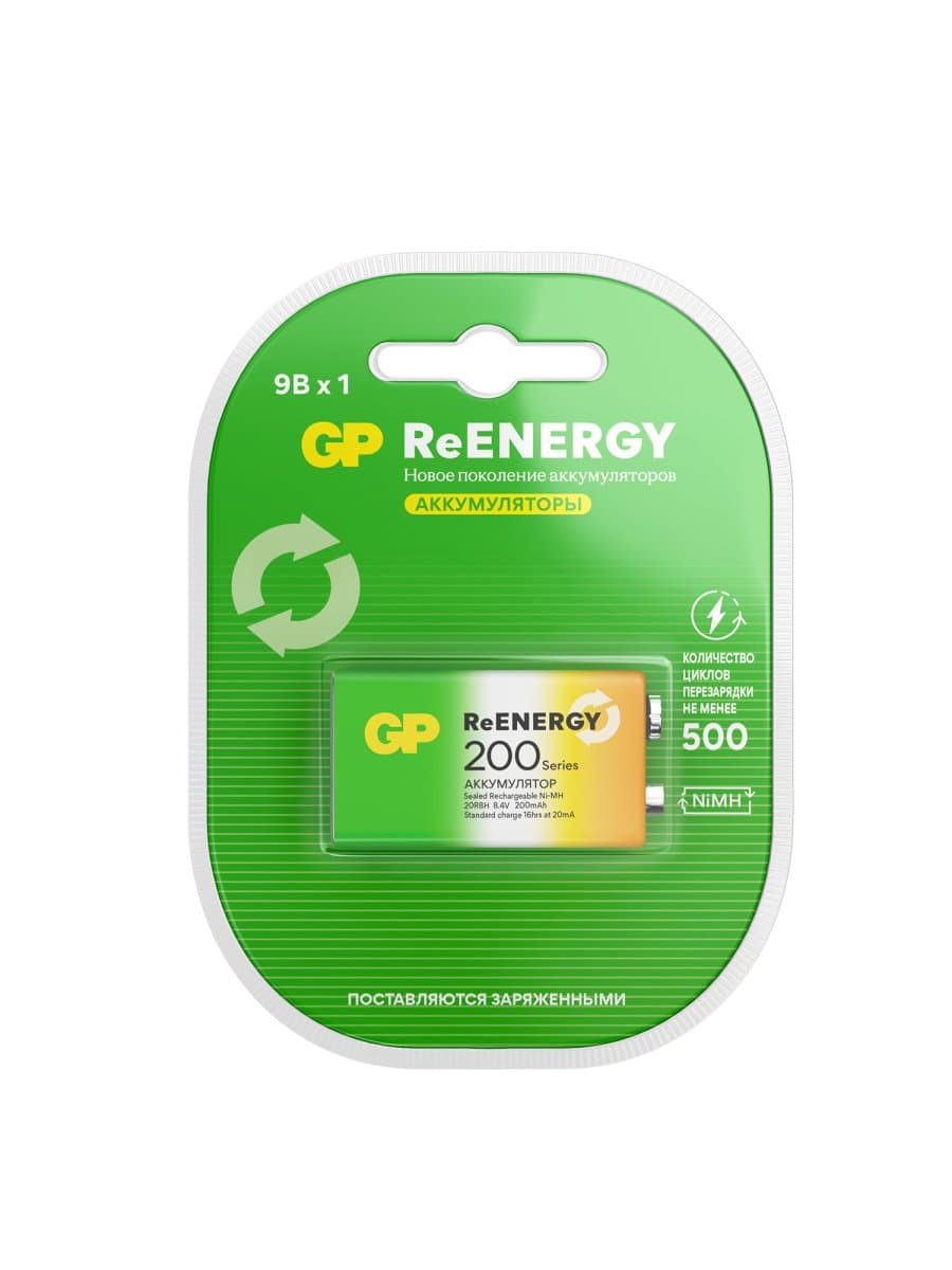 Батарейка аккумуляторная GP ReEnergy Ni-Mh 1 шт., "Крона" (20R8H 9V), 200 mAh, 20R8HRGY-2CRCB1
