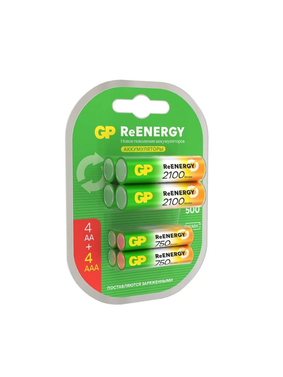 Батарейки аккумуляторные GP ReEnergy Ni-Mh НАБОР 8 шт. (ПРОМО 4+4), AA+ААА (HR6+HR03), 2000 mAh + 750 mAh, 210AAHC/75AAAHC