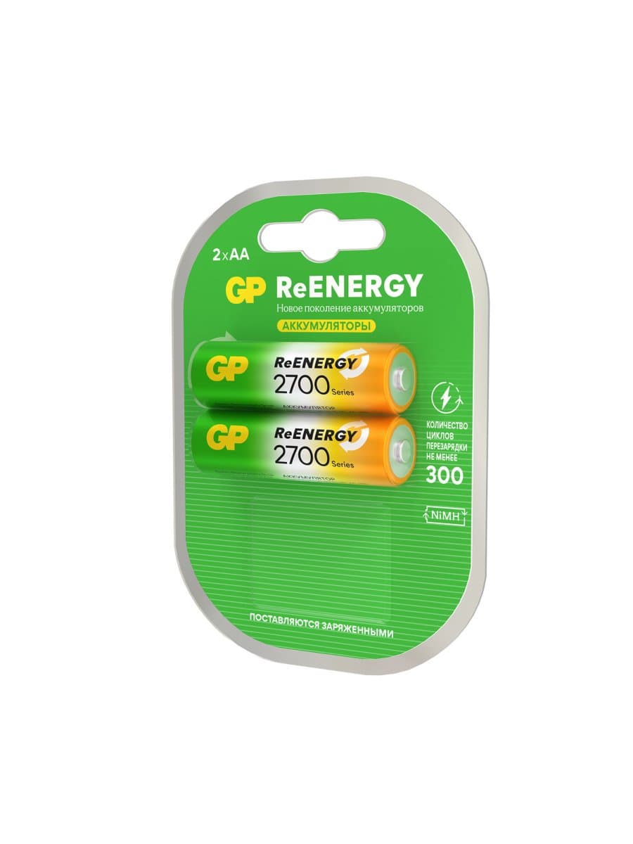Батарейки аккумуляторные GP ReEnergy Ni-Mh пальчиковые КОМПЛЕКТ 2 шт., АА (HR6), 2600 mAh, 270AAHCRGY, 270AAHCRGY-2CR