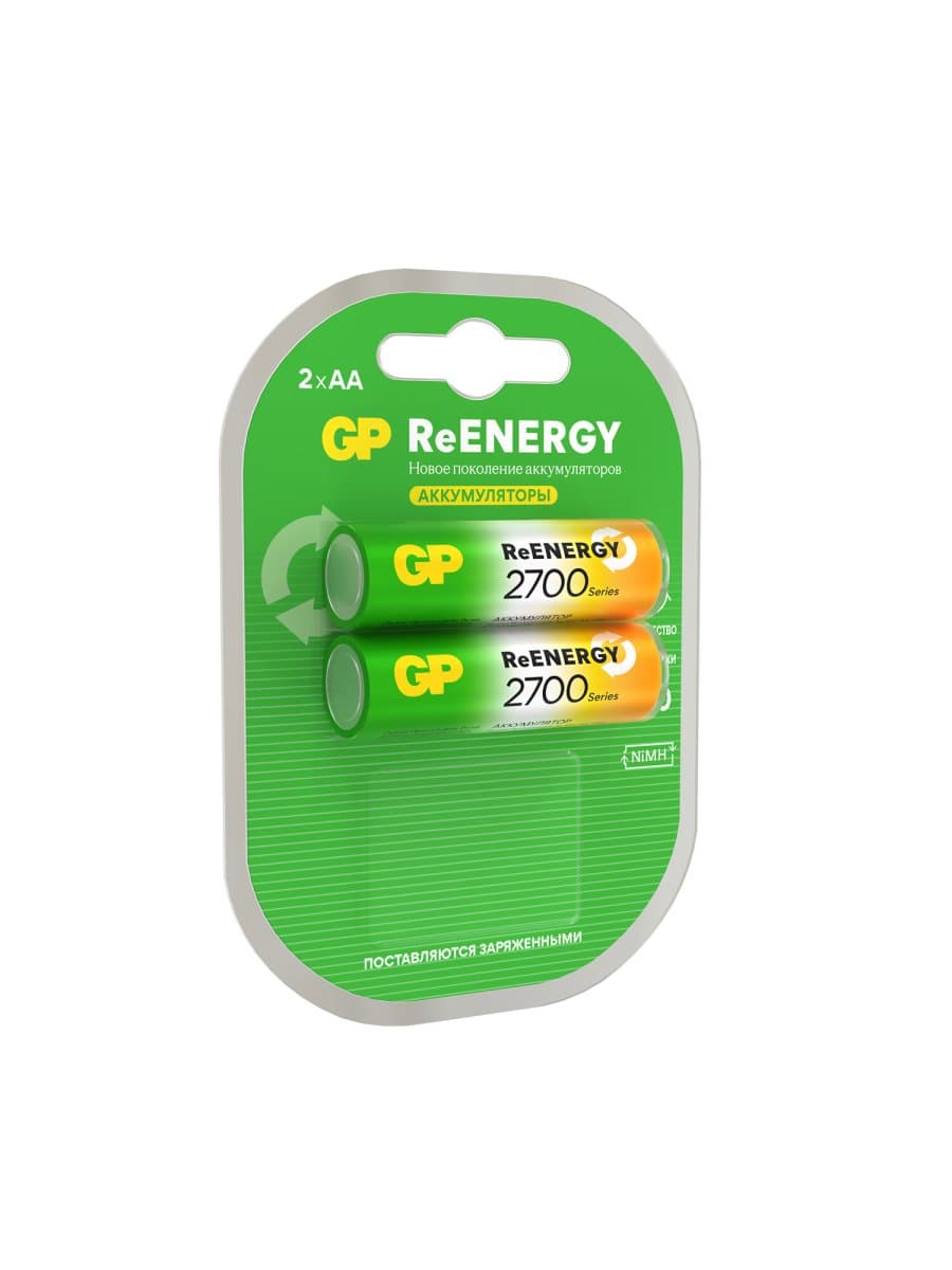 Батарейки аккумуляторные GP ReEnergy Ni-Mh пальчиковые КОМПЛЕКТ 2 шт., АА (HR6), 2600 mAh, 270AAHCRGY, 270AAHCRGY-2CR