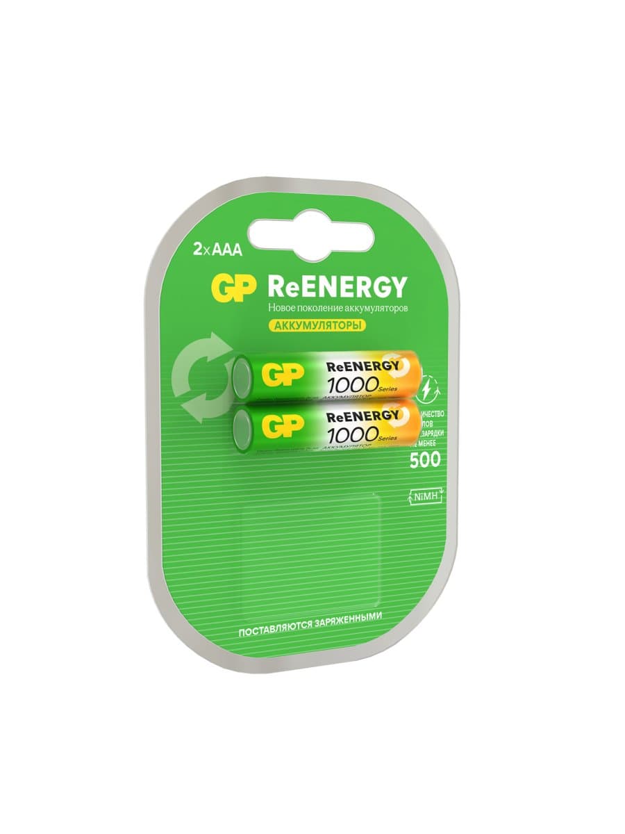 Батарейки аккумуляторные GP ReEnergy Ni-Mh мизинчиковые КОМПЛЕКТ 2 шт., ААА (HR03), 950 mAh, 100AAAHCRGY, 100AAAHCRGY-2CR