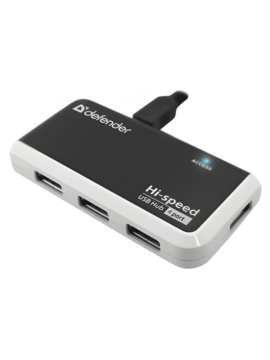 Хаб USB 2.0, 4 порта, порт для питания, черный, DEFENDER QUADRO INFIX, 83504
