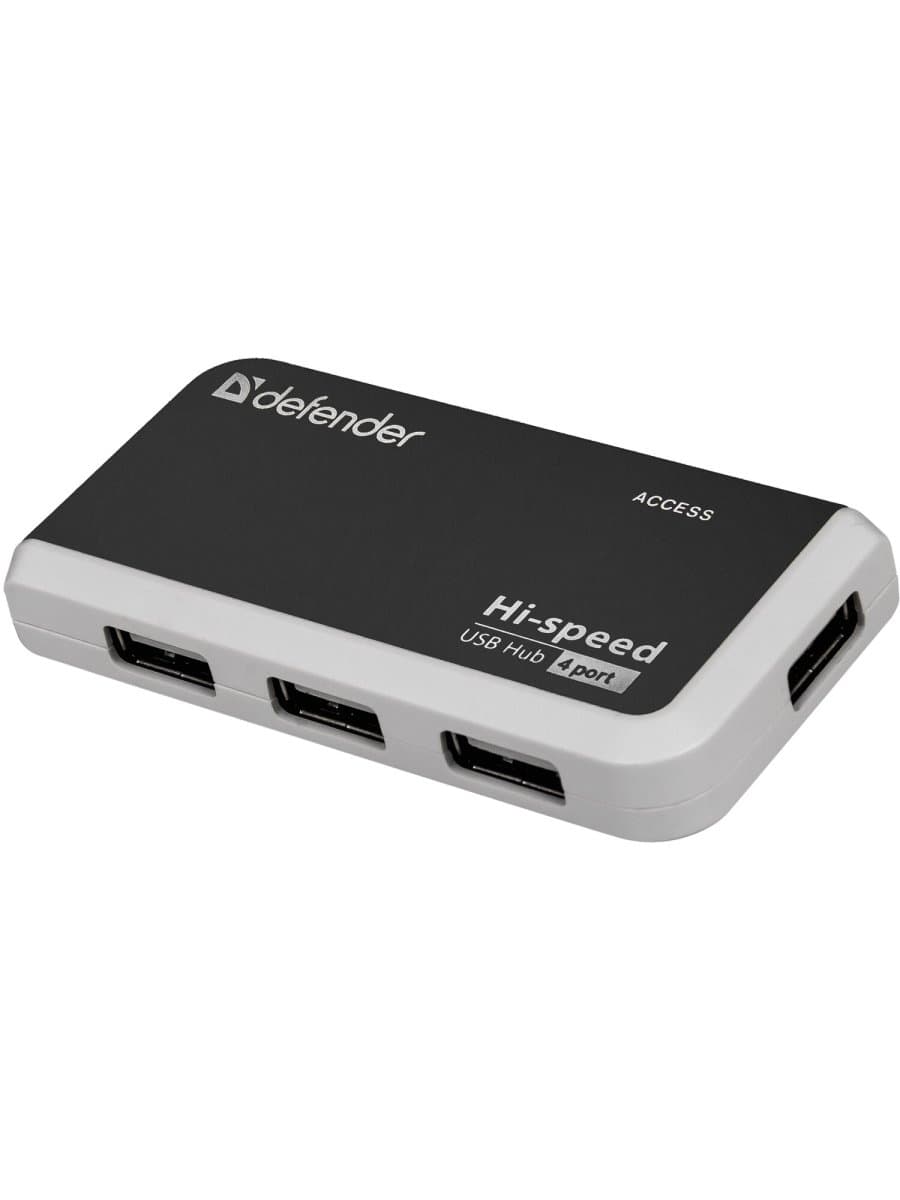 Хаб USB 2.0, 4 порта, порт для питания, черный, DEFENDER QUADRO INFIX, 83504